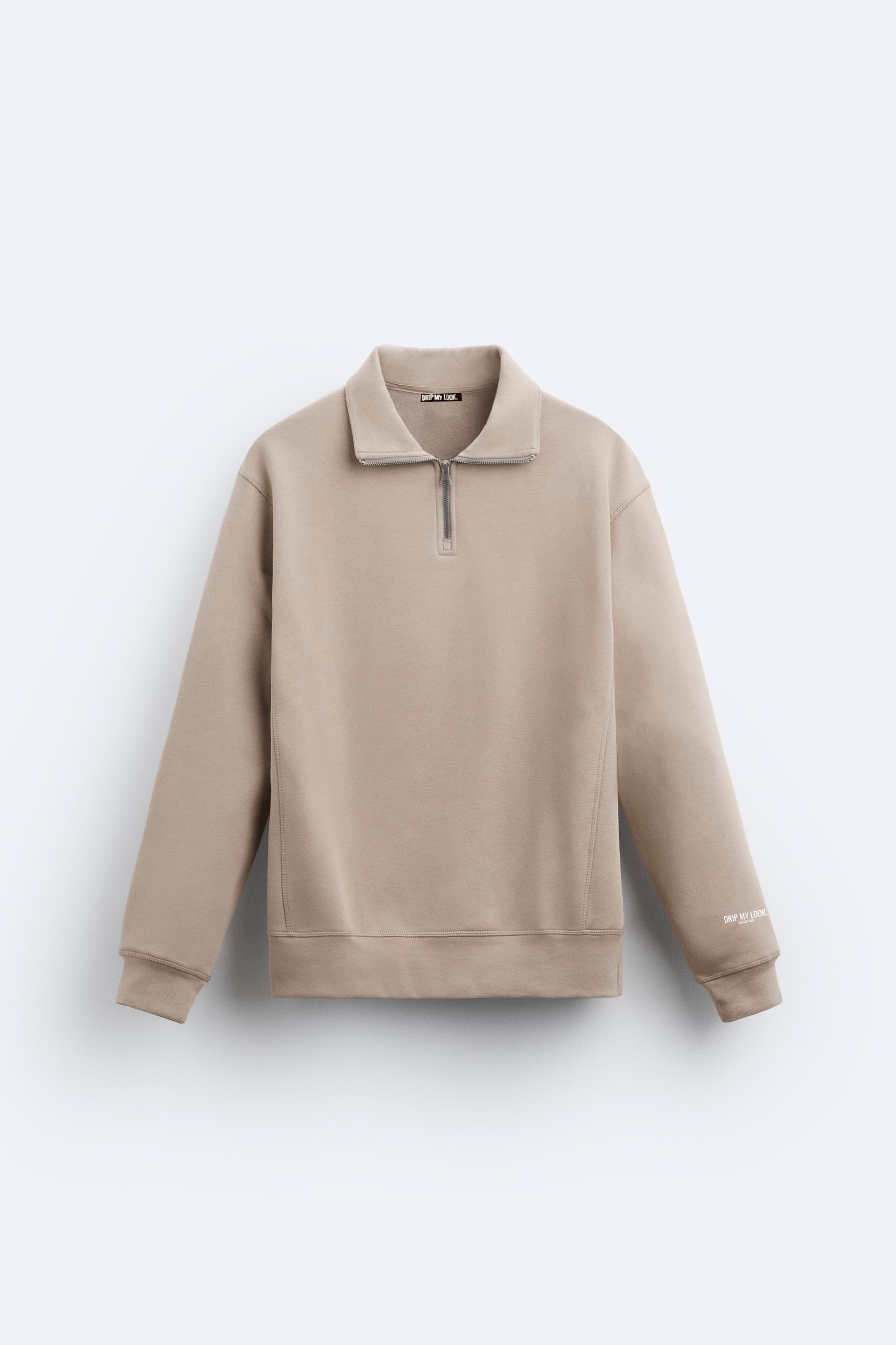 COTTON HALF-ZIP PULLOVER, Beige