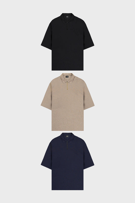 OVERSIZED ZIP PIQUE KNIT POLO PACK OF 3