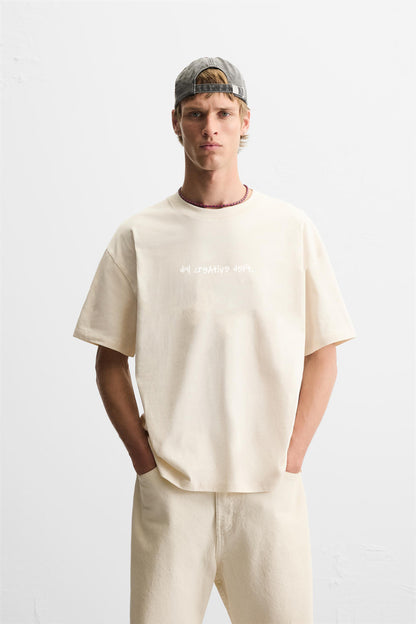 VANILA BEIGE PORSCHE PREMIUM FRENCH TERRY OVERSIZED T-SHIRT