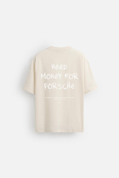 VANILA BEIGE PORSCHE PREMIUM FRENCH TERRY OVERSIZED T-SHIRT