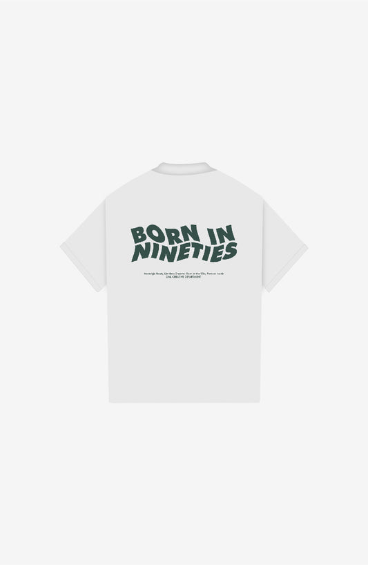 BORN IN NINETIES WHITE POLO SHIRT