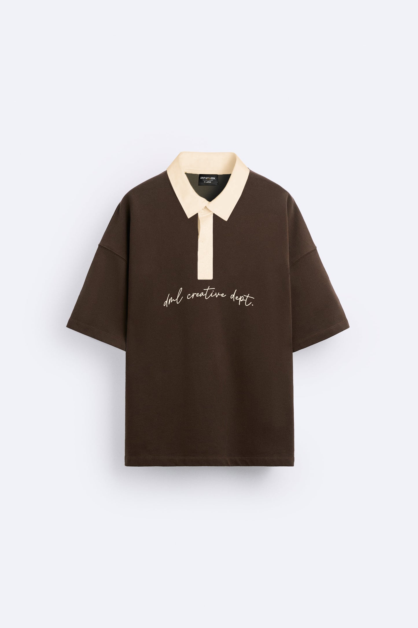 CONTRAST BROWN OPERATION DRIFT FRENCH TERRY OVERSIZED POLO SHIRT