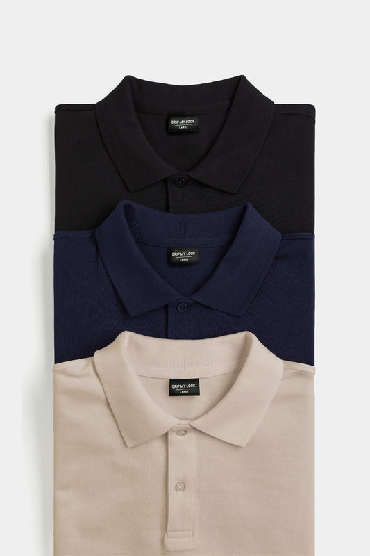 PIQUE KNIT REGULAR POLOS PACK OF 3