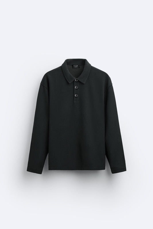 COAL CORD TEXTURED LONG SLEEVE POLO SHIRT