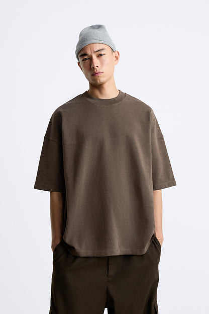 LATTE BROWN PREMIUM LOOP KNIT TERRY OVERSIZED T-SHIRT