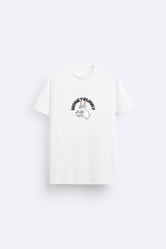 MONEY BUNNY PREMIUM COTTON ROUND NECK WHITE T-SHIRT