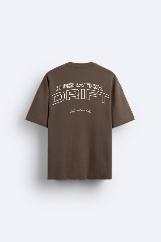 OPERATION DRIFT BROWN PREMIUM LOOP KNIT TERRY OVERSIZED T-SHIRT