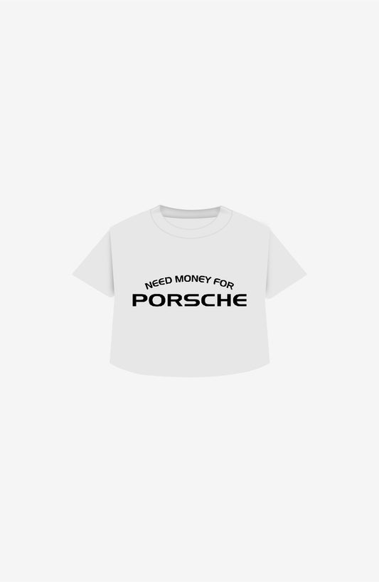 NEED MONEY FOR PORSCHE WHITE CROPPED T-SHIRT