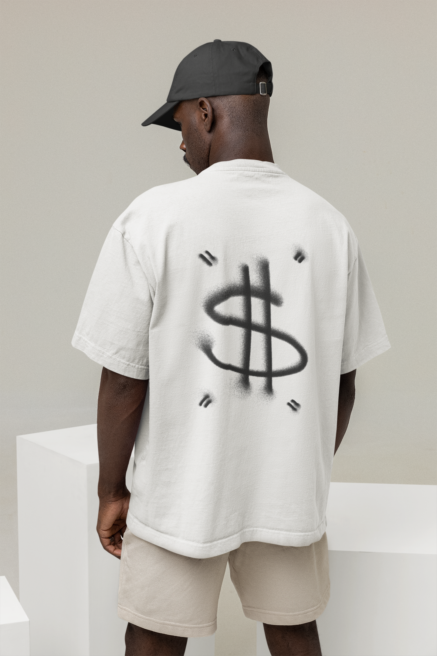 DOLLAR ART PREMIUM WHITE OVERSIZED T-SHIRT