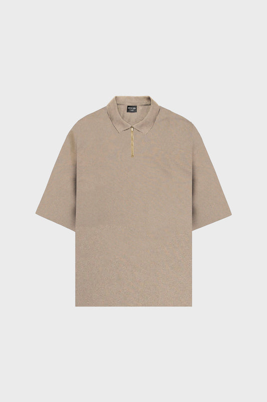 SUPER SAND SOFT PIQUE KNIT OVERSIZED ZIP POLO SHIRT