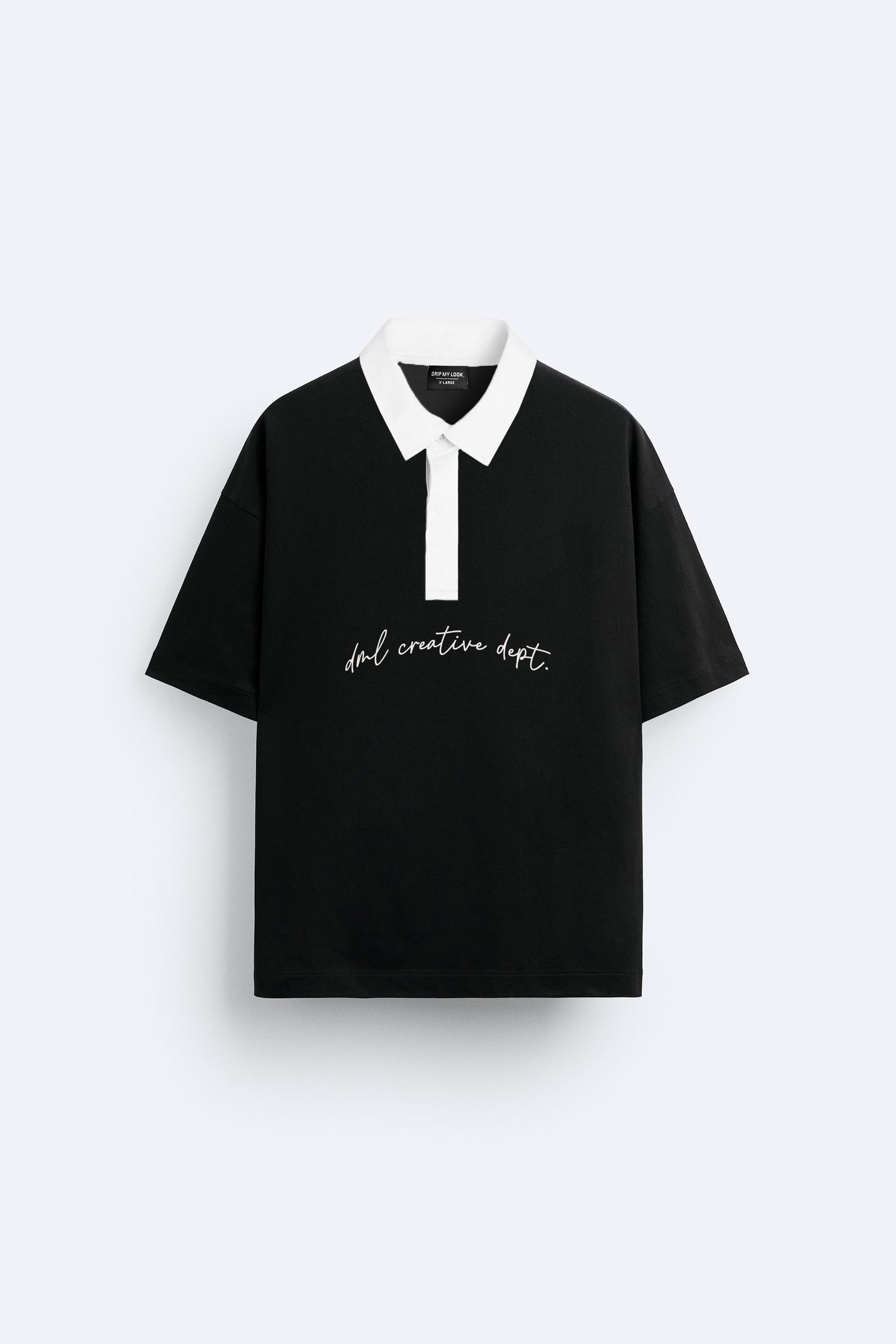 CONTRAST BLACK OPERATION DRIFT FRENCH TERRY OVERSIZED POLO SHIRT