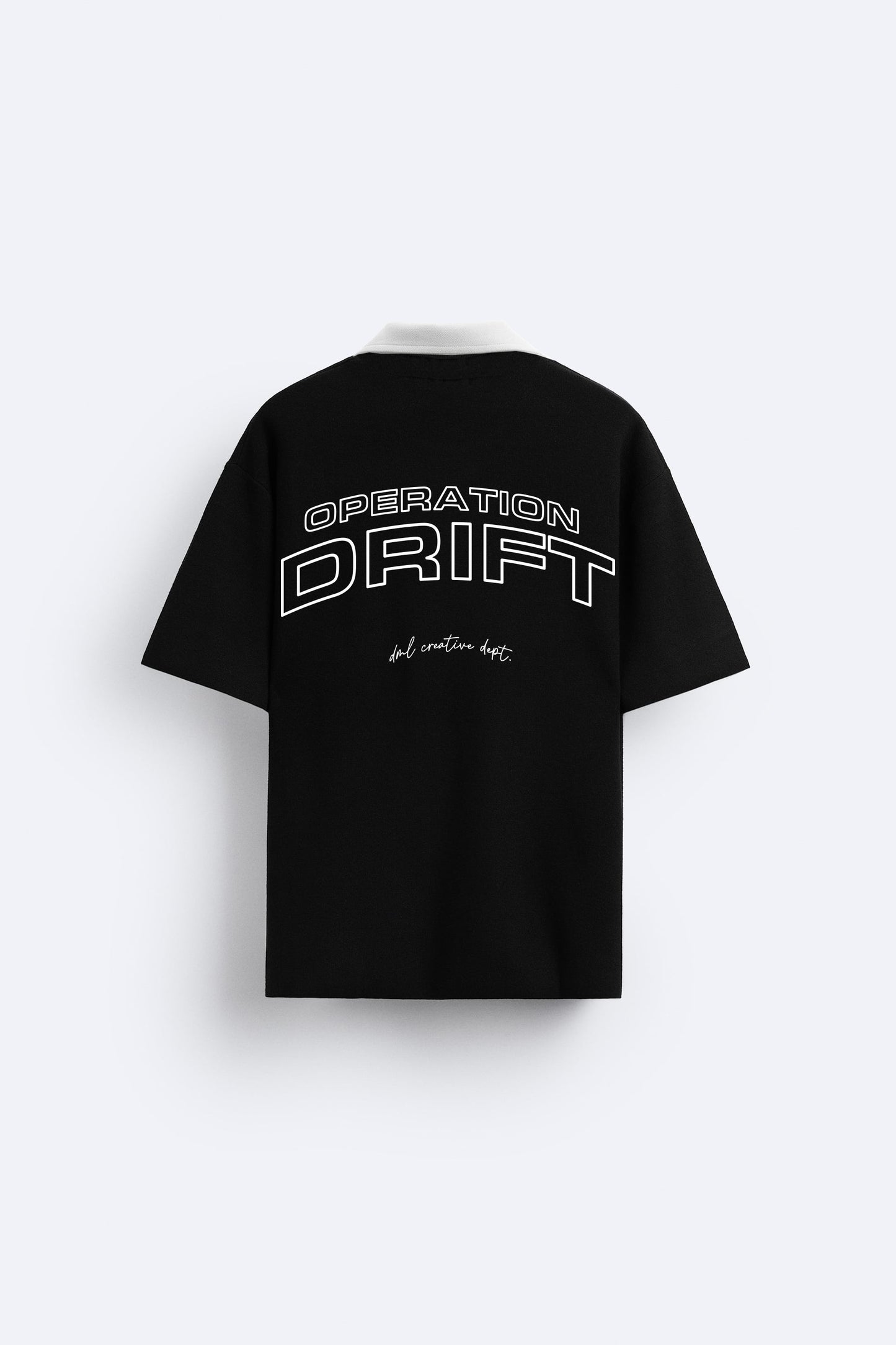 CONTRAST BLACK OPERATION DRIFT FRENCH TERRY OVERSIZED POLO SHIRT