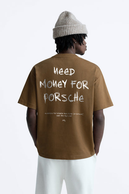 MOCHA BROWN PORSCHE TSHIRT, FRENCH TERRY OVERSIZED T-SHIRT