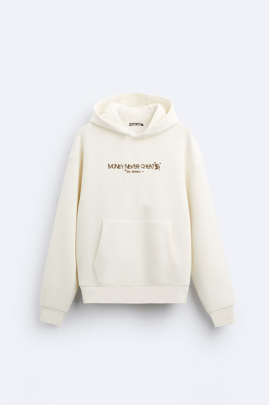 MONEY NEVER CHEATS OVERSIZED FIT HOODIE - OFF WHITE