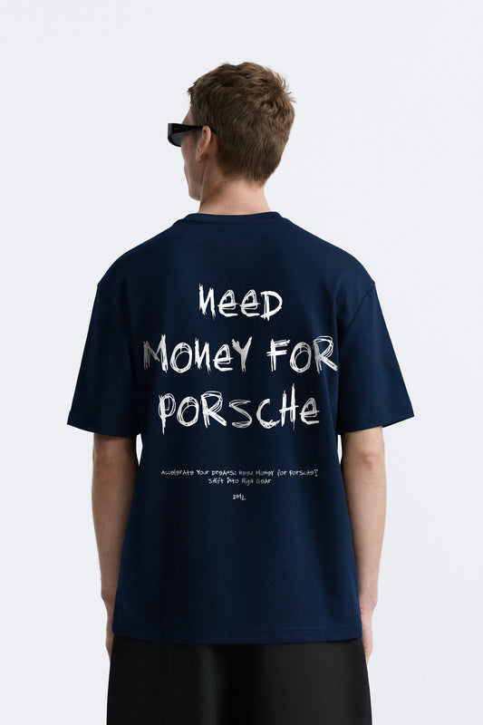 MIDNIGHT NAVY PORSCHE TSHIRT, FRENCH TERRY OVERSIZED T-SHIRT