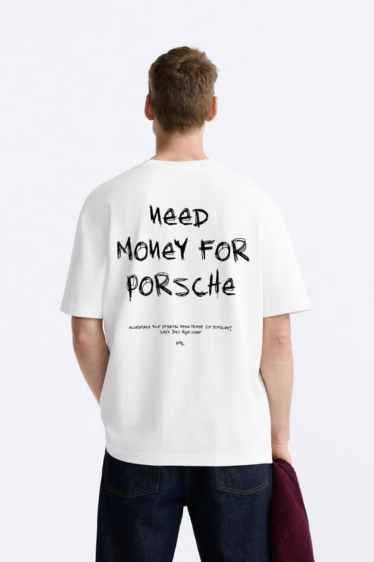 CHALK WHITE PORSCHE TSHIRT, FRENCH TERRY OVERSIZED T-SHIRT